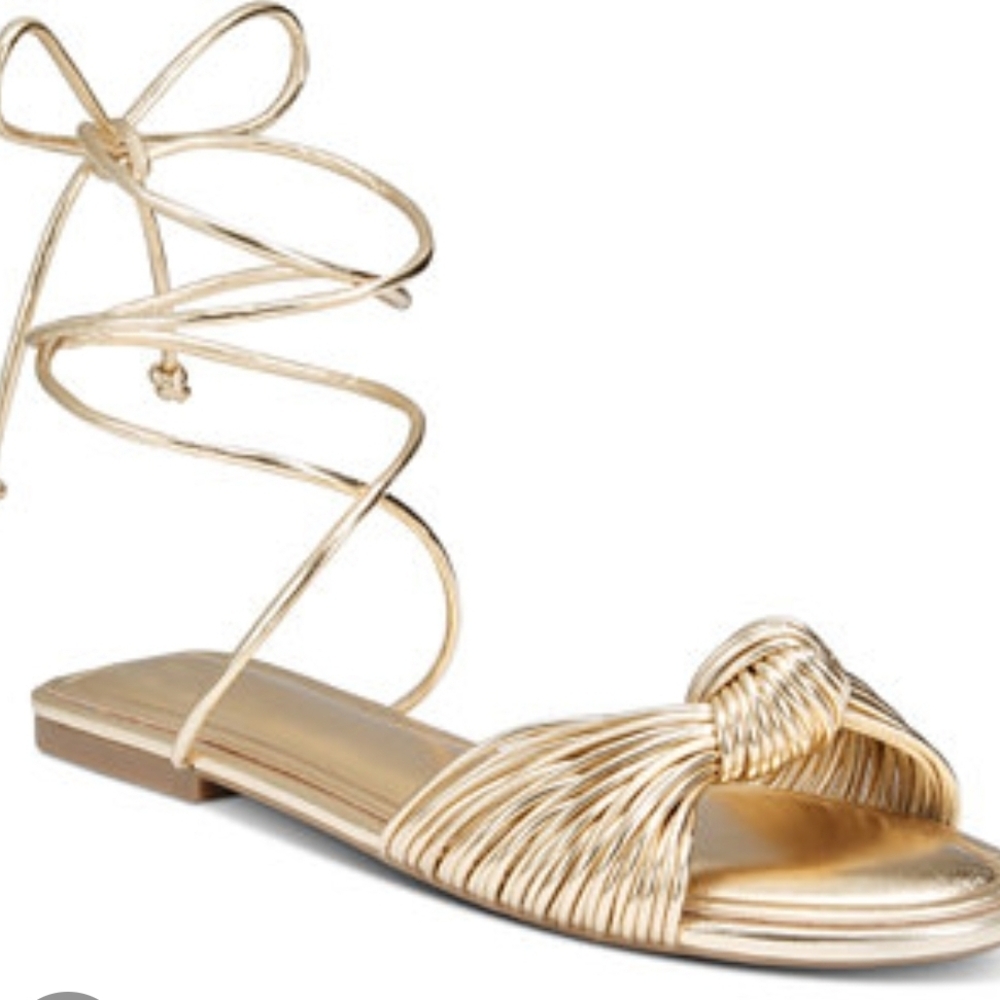 On 34th  Metallic Gold Lace-Up Knot Sandal